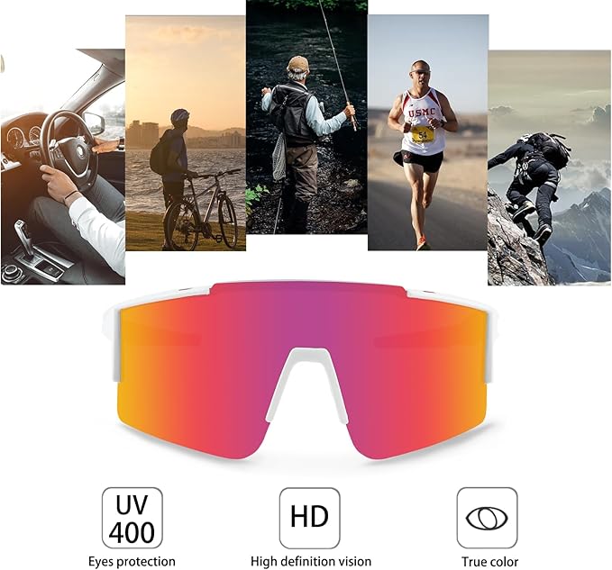 OULAIQI Cycling Sunglasses Polarized Sunglasses for Cycling Men Women with 1 Lens or 3 Interchangeable Lens Baseball Glasses