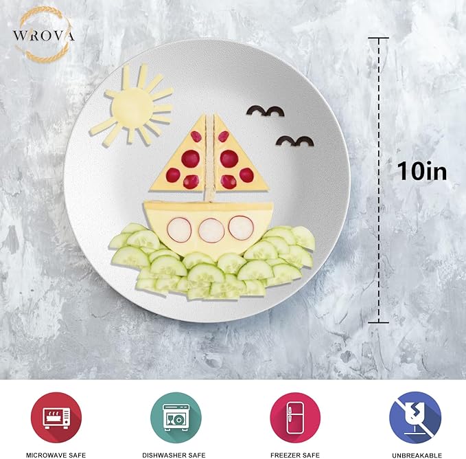 Wheat Straw Dinner Plates 10 Inch Unbreakable Set of 8 - Dishwasher & Microwave Safe Plastic Plates Reusable - Lightweight Plates for kitchen,camping,picnic,R.V. - White