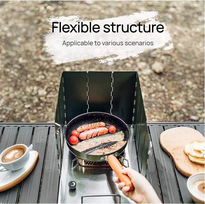 Foldable Camping Stove Windscreen, Green Aluminum Outdoor Windshield Gas Stove Lightweight Wind Screen for Camping, Glamping, Hiking, Picnic, Backpacking, Cooking, Fishing