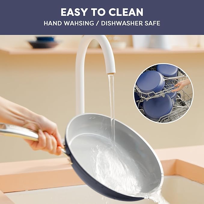 CIARRA Nonstick Ceramic Frying Pan, Non Toxic, PTFE & PFOA Free, Oven Safe & Compatible with All Stovetops, 10.2 Inches, Blue