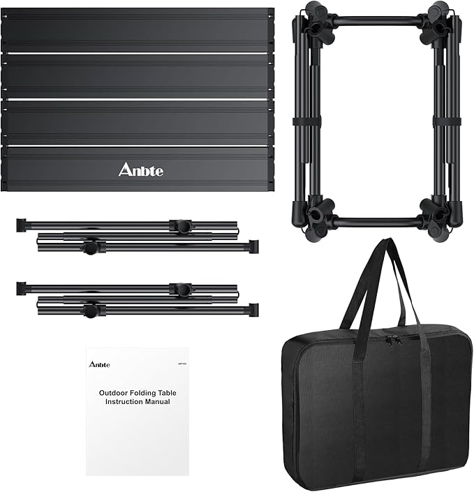 3ft Folding Camping Table, 4 Adjustable Heights Tall Aluminum Roll Up Camping Table with Carrying Bag, Portable, Waterproof, for Picnic, Outdoor, Travel, Backyard, Beach, 35” X 16”, Black