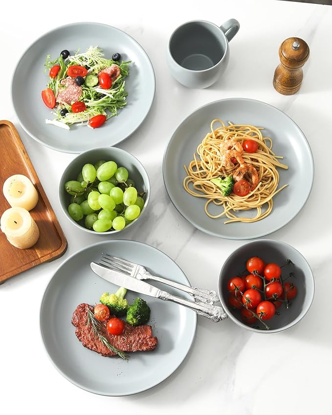 Dinner Plates Set of 4, 10 Inch Plates Set for Salad, Appetizer, Dessert, Stoneware Dinnerware Dishes for Kitchen Gift, Microwave & Dishwasher Safe, Pebble Gray