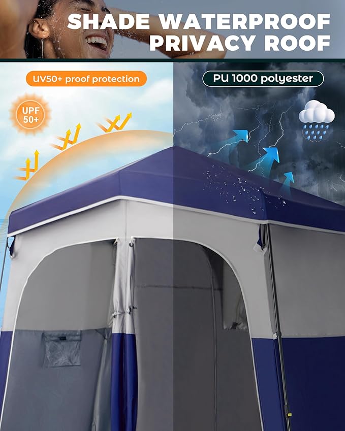 KingCamp Instant Shower Tent, Portable Superior Stable Privacy Shelter, 2 Large Rooms Outdoor Toilet Tent with Floor for Beach, Camping & Hiking, Setup in Under 60s