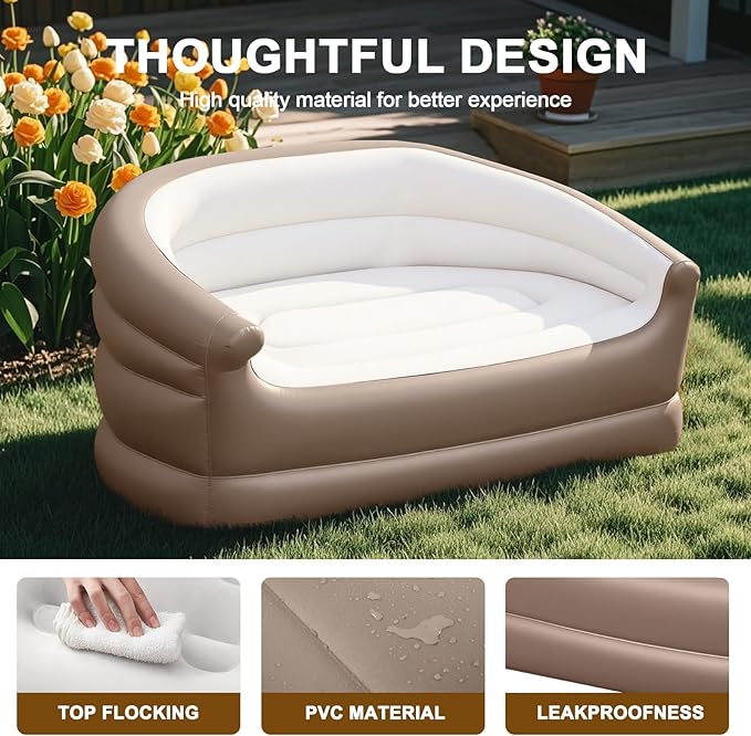 Twin Size Air Mattress Inflatable Sofa,Double Inflatable Chair for Adults-Flodable Blow Up Couch Lounger-Portable Air Sofa for Indoor Living/Tent Camping/Outdoor Activitie(Cream)