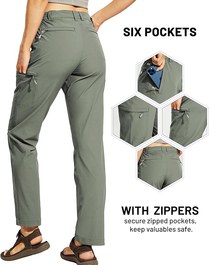 MIER Women's Quick Dry Cargo Pants Lightweight Tactical Hiking Pants with 6 Pockets, Stretchy and Water-Resistant
