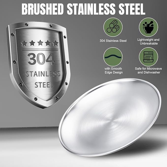 Jinei 304 Stainless Steel Dinnerware Set 10 Inch 7 Inch Stainless Steel Plates Bowls Cups Forks Spoons and Knives Sets Reusable Metal Camping Dinnerware for Home Outdoor Picnic Kitchen