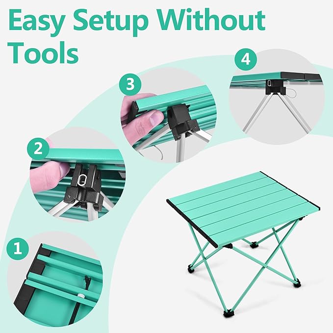Grope Portable Camping Table with Aluminum Table Top, Folding Beach Table Easy to Carry, Prefect for Outdoor, Picnic, BBQ, Cooking, Festival, Beach, Home (Sky Blue-L)