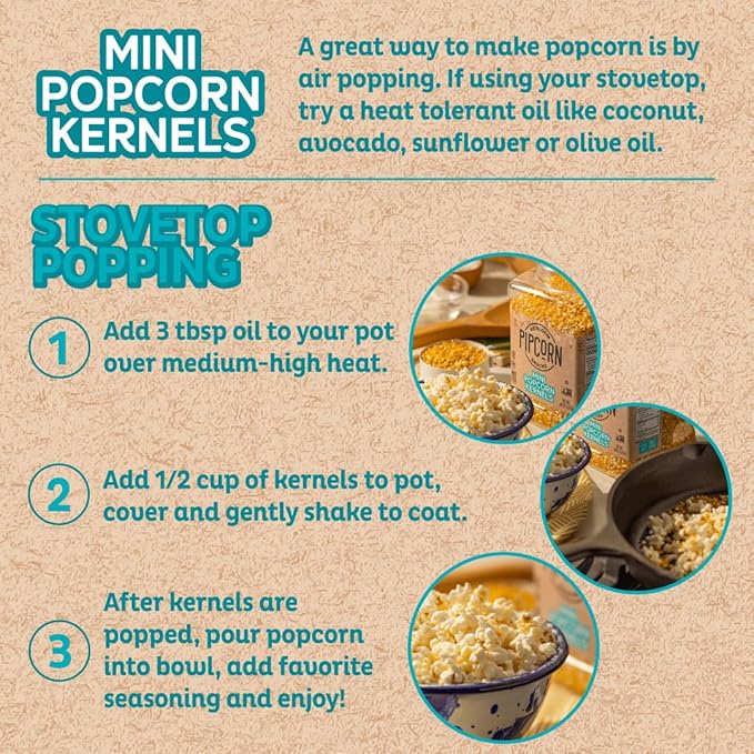 Heirloom Mini Popcorn Kernels by Pipcorn, Non-GMO, Vegan, Gluten Free Snacks, Healthy Unpopped Popcorn - 44 oz Jar