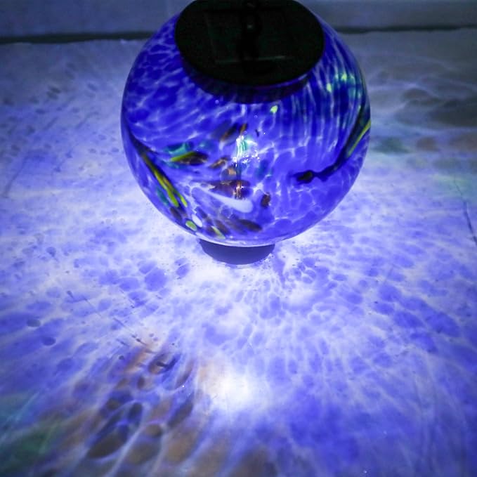 Solar Hanging Lanterns Outdoor Solar Glaze Glass Lantern Globe Hanging Outdoor Lights for Garden Yard Home Decoration Blue