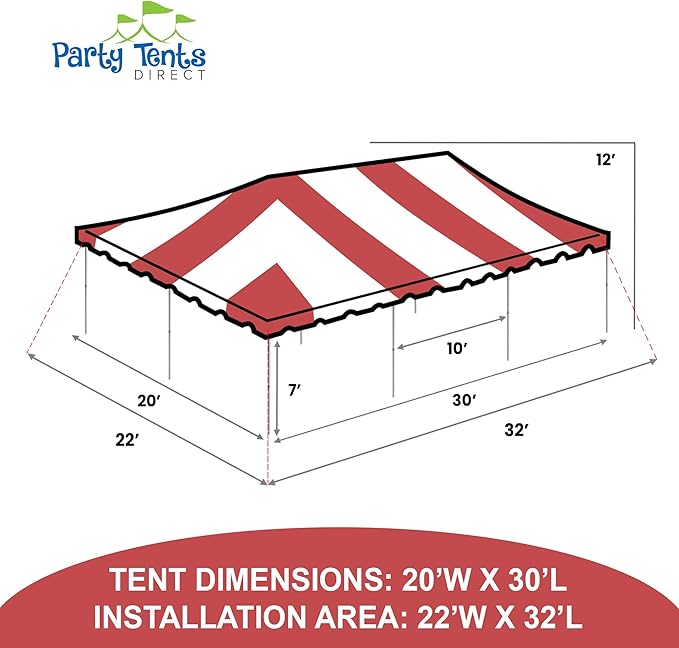 Party Tents Direct 20x30 Canopy Tent - Steel Frame - Outdoor Gazebo Pavilion Sun Shade Camping Shelter - Red Vinyl Heavy Duty Waterproof Tent Cover - Event Tents for Parties Wedding