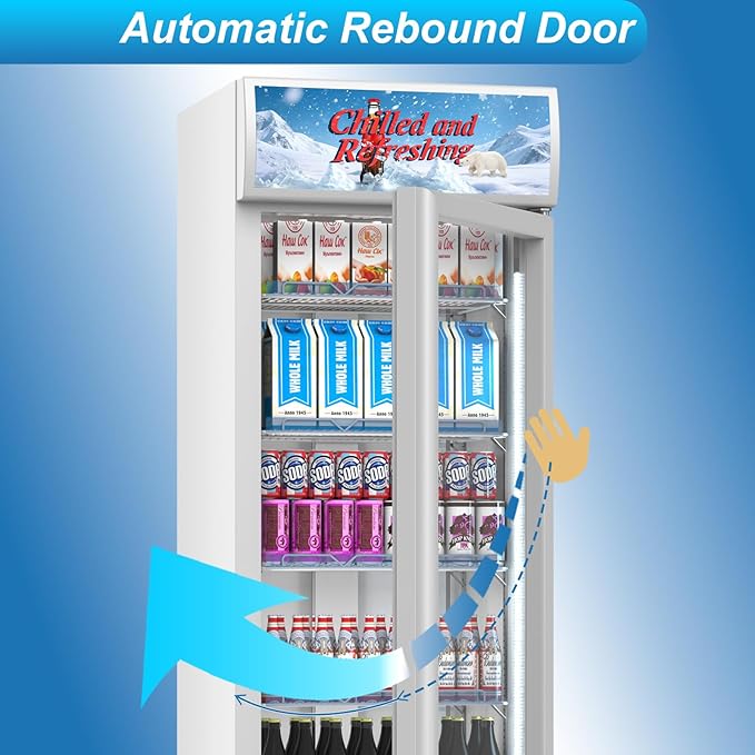 Commercial Beverage Refrigerator with Glass Door, 383L Display Fridge Beverage Cooler with Customizable Lightbox Adjustable Shelves, Drink Fridge Merchandiser for Restaurant Shop, White