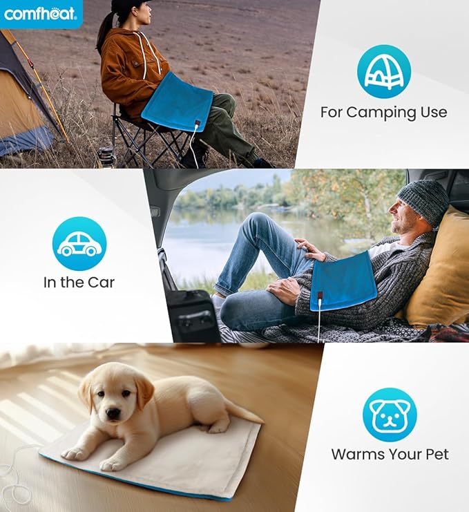 USB Heating Pad, 5V Heated Travel Pads, 3 Heat Settings & Auto Shut Off, Hot Therapy for Pain Relief Abdomen Cramps (16"x 12") (Non-Chargeable) Blue