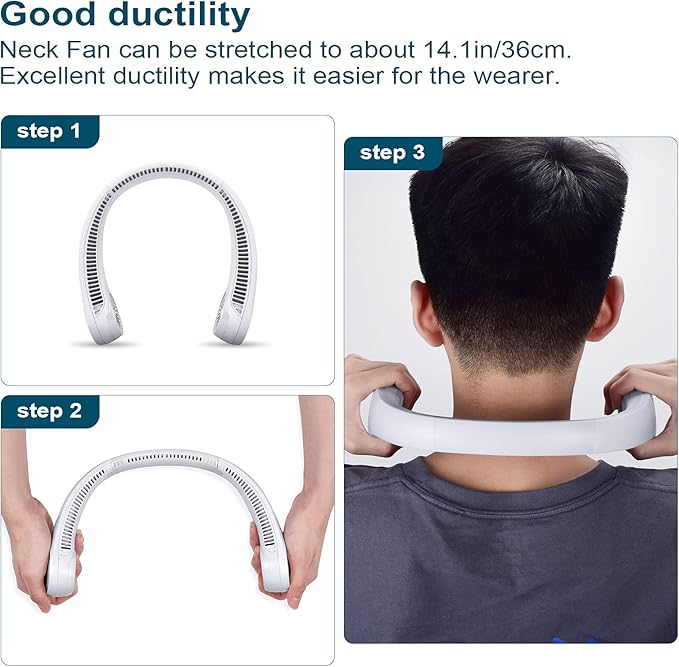CIVPOWER Neck Fan: Portable Personal Neck Cooling Rechargeable Bladeless Fan - Hands Free 3 Speed 4000 mAh Battery USB Operated Wearable Headphone Design - for Men Women Outdoor Indoor (White)
