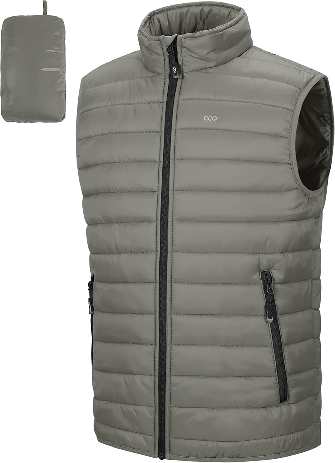 33,000ft Men's Lightweight Packable Insulated Puffer Vest Outerwear, Warm Winter Sleeveless Jacket for Golf Running