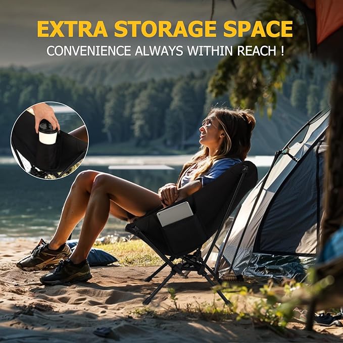 Overmont Ultralight Portable Camping Chair- Lightweight Folding Backpacking Chair, Support up to 330Lbs Compact Beach Chair for Adults with Carry Bag for Backpack Hiking Fishing Outdoor Camp Travel