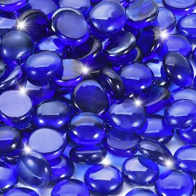 Fire Pit Glass, Cobalt Blue Firepit Rocks for Propane Firepit, Fireplace and Outdoor Decorative, 3/4 High Luster 10LB Round Fire Glass Beads