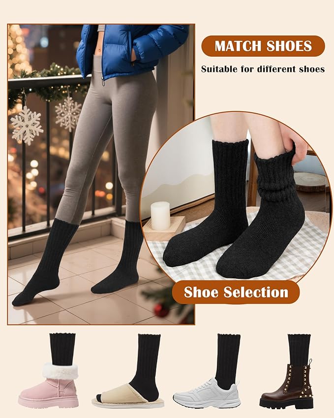 YSense Thermal Wool Socks for Women Thick Winter Boot Socks for Women Warm Cozy Breathable Hiking Socks 4 Pairs