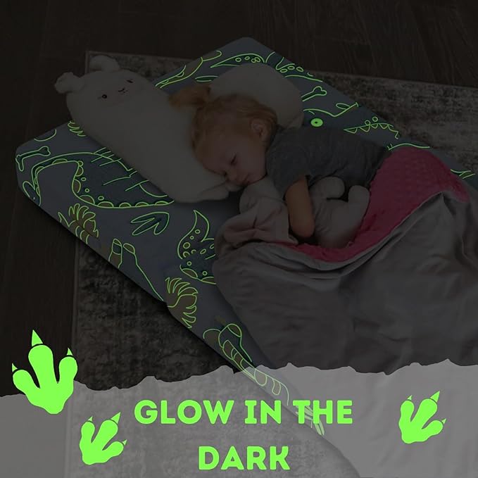 MeMoreCool Foldable Floor Mattress for Kids, Toddler Floor Nap Mat for Sleeping Daycare, Small Child Foldable Mattress Floor Bed, Trifold Futon Portable Tri Folding Mattress, Glow 75x25 Inch