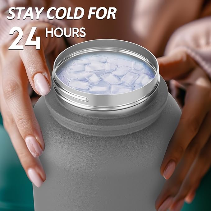 Navigate 40 oz Insulated Stainless Steel Sports Water Bottle with Spout & Handle Lids,Wide Mouth Water Jug with Double Walled Leak Proof Keep Cold for 24 Hrs Hot for 12 Hrs,Grey