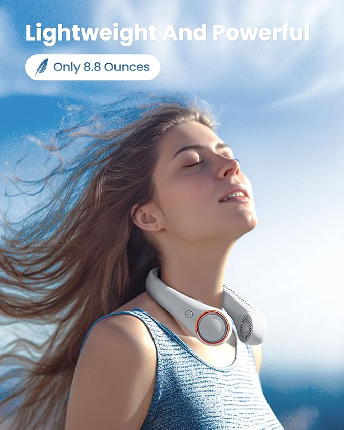 Gaiatop Portable Neck Fan Rechargeable, Hands-Free 360° Cooling, 17hrs Runtime, Battery Powered Personal Wearable Fan Quiet, Summer Outdoor Travel Essentials, Birthday Gifts for Women Men Teens, White
