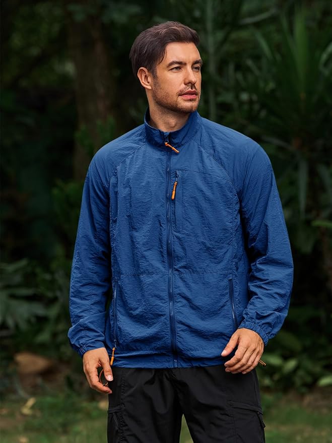 Yousify Mens Lightweight Jacket Windbreaker Full Zip Long Sleeve Outdoor Athletic Jackets for Hiking