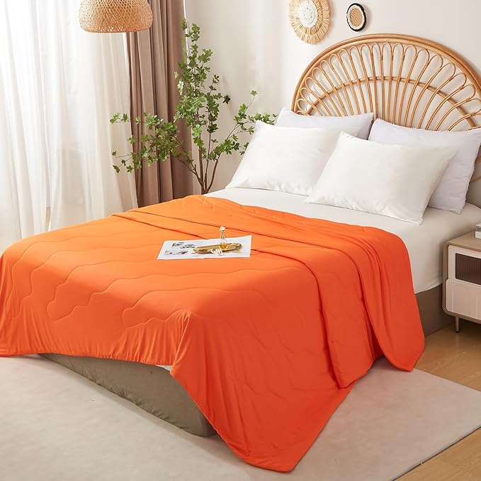 MorroMorn Cooling Comforter for Hot Sleepers & Night Sweats - IceyRest Cold Touch Technology, Lightweight Summer Blanket Breathable Silk Smooth (Orange, Full Queen Size 90"x90")