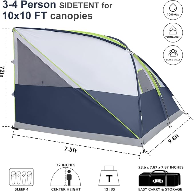 UNP Camping Cube | Pop Up Canopy Side Tent for 10' x 10' Canopies Tent Easy Set Up Gazebo, Dark Blue (Canopy/SHELTER NOT Included)