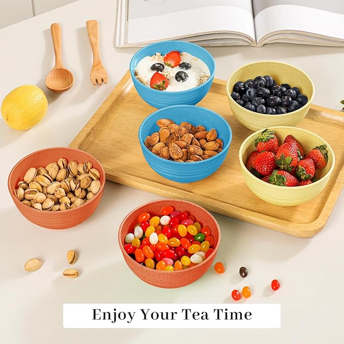 PYRMONT Small Bowls 10 OZ,Wheat Straw Ice Cream Bowls Set of 6,Unbreakable Snack Bowl for Kids,Dessert Bowl for Kitchen and Picnic,Freezer & Dishwasher Safe Bowls Set for Cereal,Fruit,Appetizer