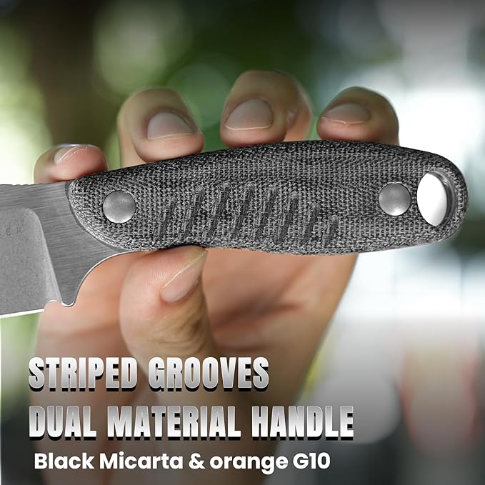 Kizer Hare Fixed Blade Knife with Sheath, 3.14" Nitro V Blade EDC Hunting Knife with Black Micarta and Orange G10 Handle, Small Bushcraft Neck Knives, Camping Knives for Men Women, 1077A2