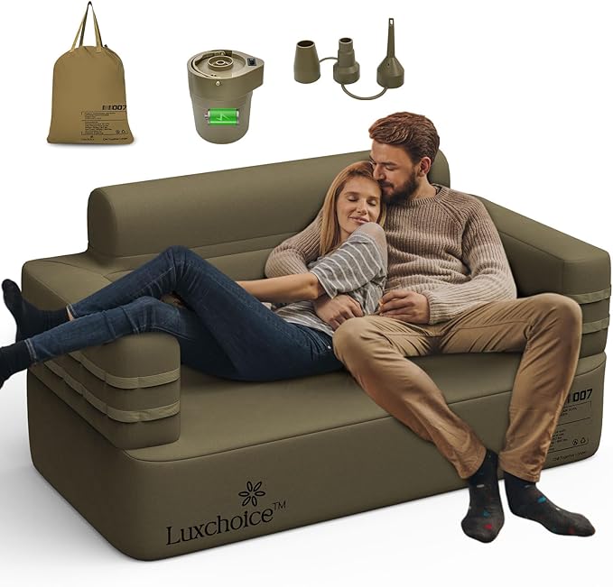 Inflatable Couch Multifunctional Durable Inflatable Sofa with Built in Pump Inflatable Furniture Portable Blow Up Couch for Camping Backyard Outdoor Glamping Inflatable Chair Movie Loveseat