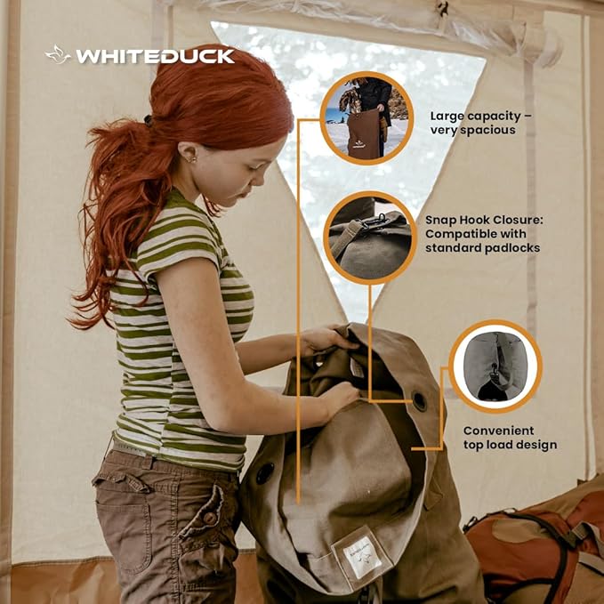 WHITEDUCK Top Load Canvas Folding Duffel Bag, Water Resistant Army Style Shoulder Bag for Men and Women- Gym, Sports, Travel, Hiking, Camping, Backpacking (Large 25" x 42",Olive)