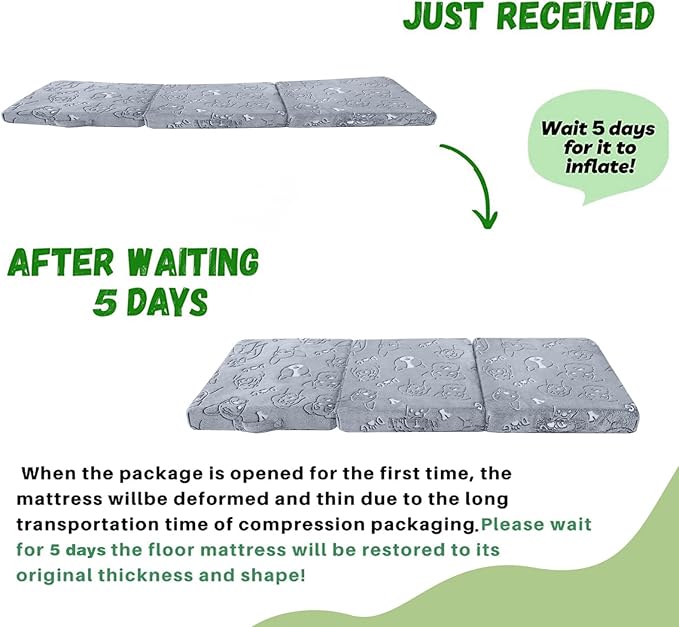 MeMoreCool Glow-in-The-Dark Dog Foldable Floor Mattress for Kids, Trifold Nap Mat for Toddlers, Portable Daycare Sleeping Futon or Floor Bed, 57x22 Inch