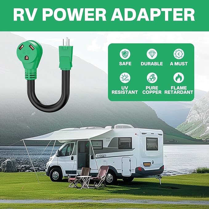 NOVUS 15 Amp to 30 Amp RV Power Adapter Cord, NEMA 5-15P to TT-30R, 12 Inch Heavy Duty 10/3 Gauge STW, Grip Handle, ETL Listed Electrical Converter for RV Camper Trailer Outdoor Use