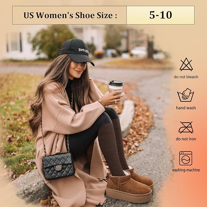 CTHH 3 Pairs Warm Knee High Socks for Women - Thick Cotton Thermal Boot Socks for Hiking, Running, Work, Gifts, Winter