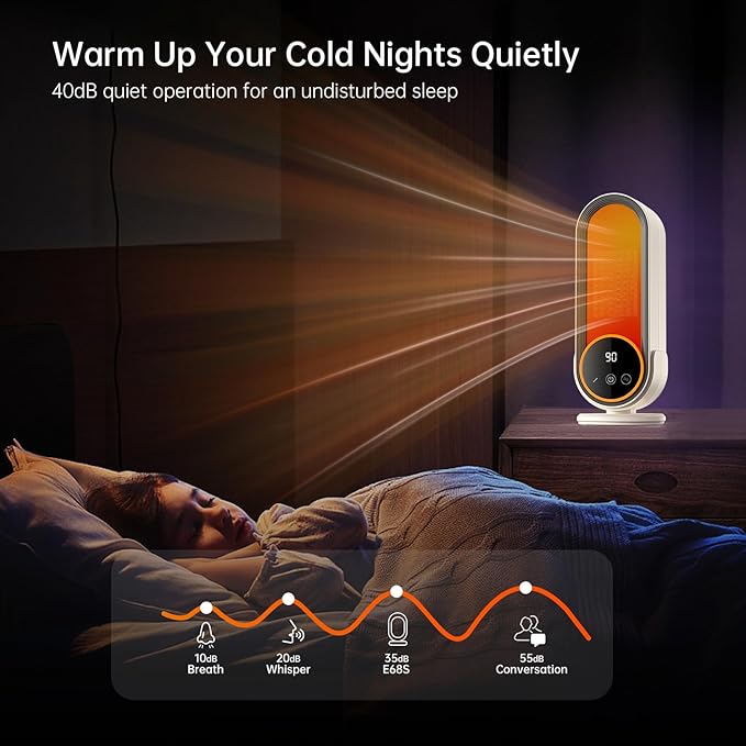 Space Heater Indoor - Energy Efficient Portable Heater with Adjustable Thermostat,1200W PTC Rapid Heating Ceramic Technology with Remote,Intelligent Timing, Ideal for Home and Office Use (NEW E68)