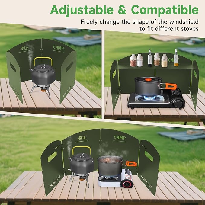Camping Stove Windscreen Outdoor Windshield: GEEKHOM 4-Panel Steel Foldable Wind Blocker with Drawstring Bag for Gas/Butane Stoves – Lightweight for Hiking, Picnic & Backpacking, Cooking