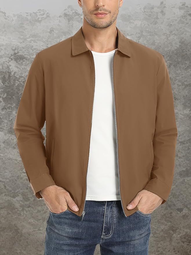 MAGNIVIT Men's Lightweight Jackets Light Windbreaker Full Zip Up Stylish Golf Coat Business Work Casual Dress