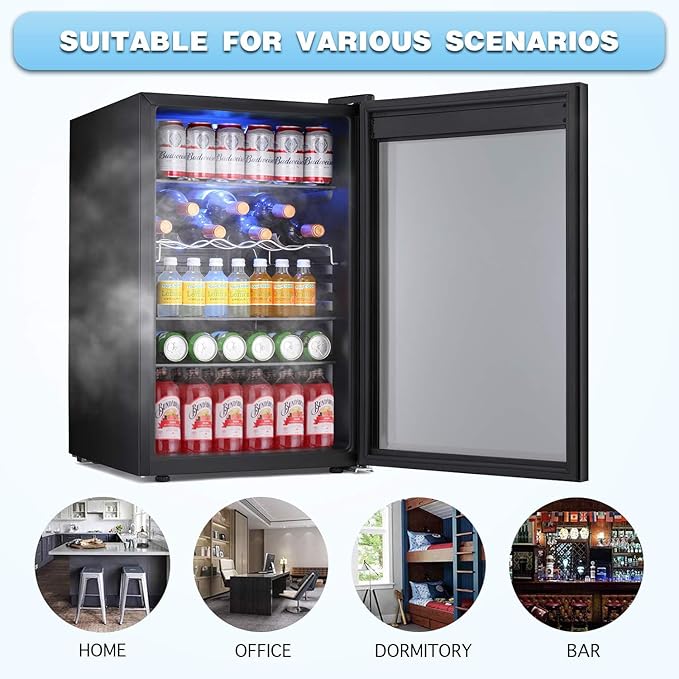 Antarctic Star Beverage Refrigerator -150 Can Mini Fridge for Soda Beer or wine,Small Drink Dispenser, For Office or Bar with Adjustable Removable Shelves,4.5 Cu. Ft. (Black)