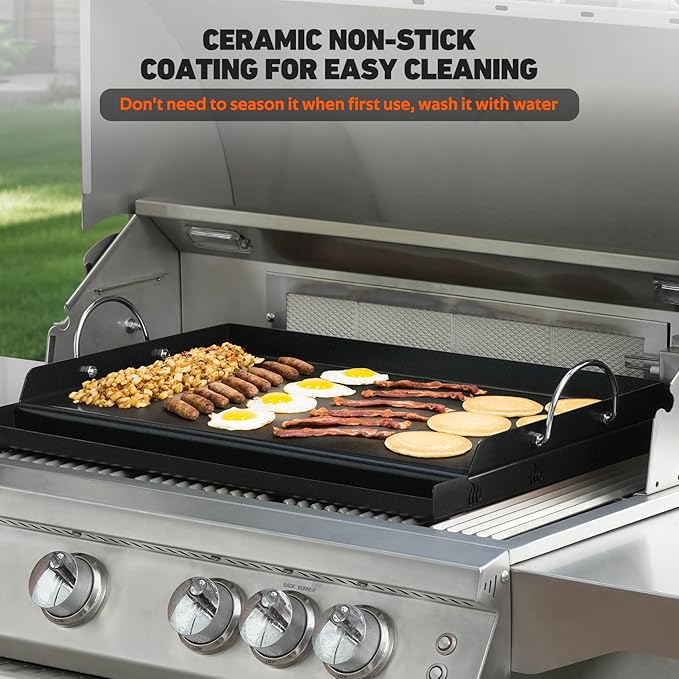 Onlyfire Universal BBQ Griddle with Handles for Most Grills, Ceramic Coated Non-stick Flat Top Griddle for Outdoor Cooking, 18"L x 12.6"W x 2.8"H "
