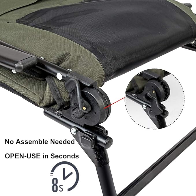 VINGLI Heavy Duty Fishing Chair with Footrest Support 440 LBS, Oversized Camping Chairs with 160° Adjustable High Back, Beach Chair for Outdoors/Yard/Forest