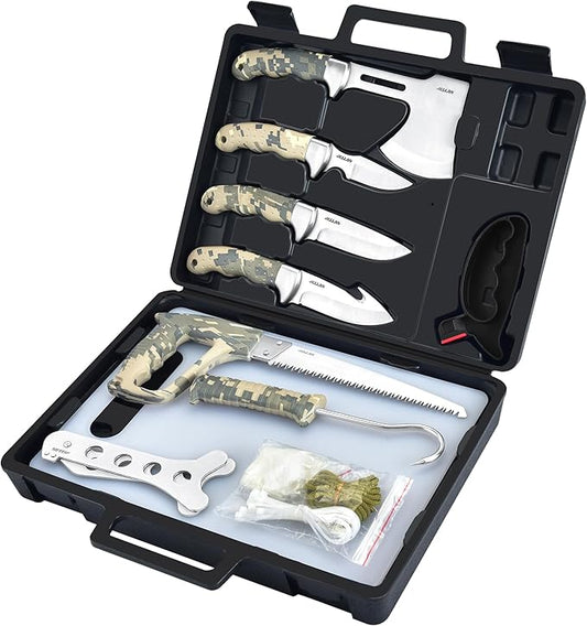 Jellas Professional 13-Piece Hunting Gear Set | Field Dressing & Game Processing Kit | Includes Fixed Blade, Bone Saw, Gut Hook, Boning Knife, Skinning Blade & Heavy-Duty Case