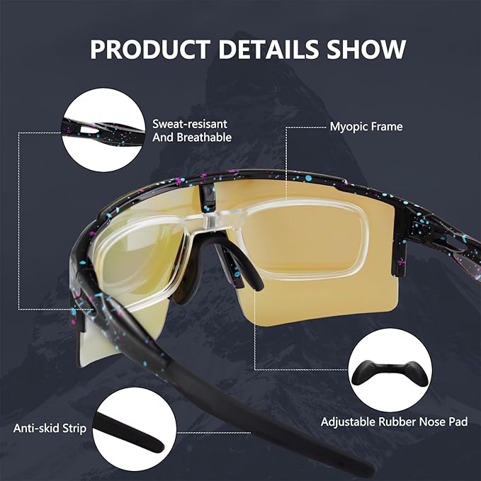 OULAIQI Cycling Sunglasses Polarized Sunglasses for Cycling Men Women with 1 Lens or 3 Interchangeable Lens Baseball Glasses