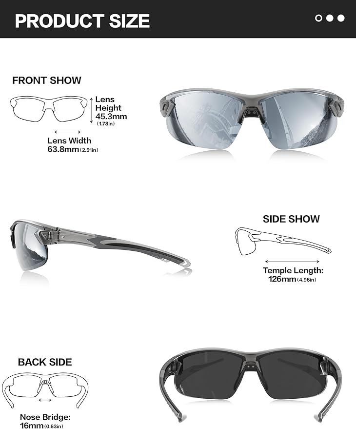 BIRCEN Polarized Sport Sunglasses for Men: UV Protection Fishing Shades for Golf Baseball Driving Motorcycle BC3065