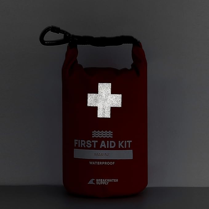 Breakwater Supply™ Waterproof First Aid Kit Dry Bag Bug Out Bag Preloaded with Emergency Survival Prepper Supplies for Boating, Camping, Fishing + Carabiner, Floating, Reflective, AFAK/IFAK Trauma Kit