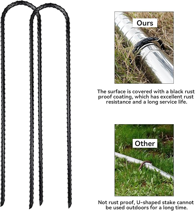 16 Inch Trampoline High Wind Stakes Heavy Duty Ground Anchors U Rebar Stakes for Trampoline, Dog Fence (12 Pack)