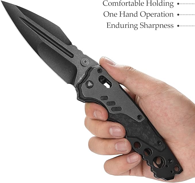 Intruder-05|Folding Pocket Knife for Men,Heavy Camping EDC Knives with Clip ,4.29" PVD Blackwash 14C28N Steel Blade Axis Lock & Washer, Thumb Stud,Ti & Carbon Fiber Handle