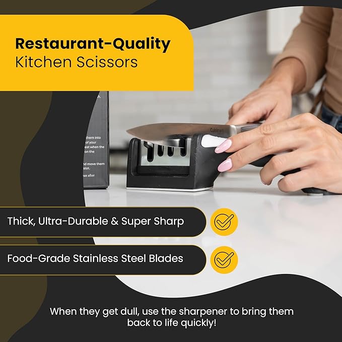 Heavy Duty Kitchen Shears with Knife and Scissor Sharpener Tool - Multipurpose Stainless Steel Scissors for Food - Sharp Food-Grade Kitchen Scissor for Meat, Seafood, Poultry - 4 Piece Set