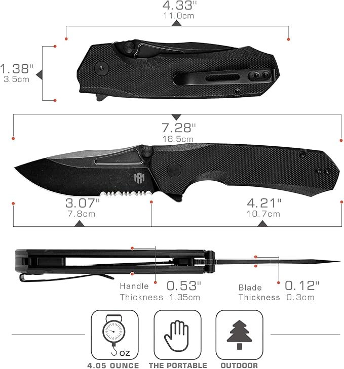 EDC Pocket Knife Rhino,3" D2 Steel Blade Durable G10 Handle, Folding Pocket Knives with Reversible Pocket Clip, Sharp Camping Hiking Pocket Knife for Men