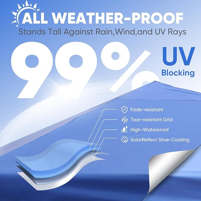 Sekey 10x10 Pop Up Canopy with One Push Setup-Easy Up Canopy with 99% UV Blocking - Instant Outdoor Sun Shade for Events, Parties, Camping- Commercial Gazebo with Weight Bags,Wind Proof&Waterproof