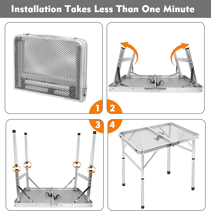Folding Table, Easy for Storage, Compact and Portable Picnic Table for Grill, Outdoor Camping, Garden, Patio, Dining, BBQ, Party, Market, 2Ft (Small, Silver)